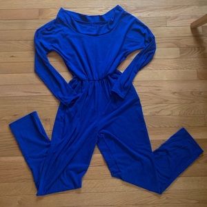 Off the Shoulder Blue Jumpsuit